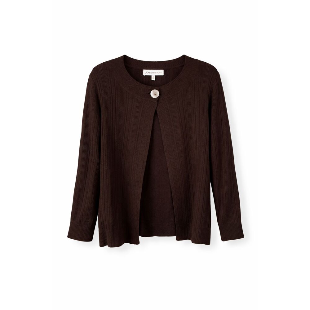 Jones & Co Brown Ribbed Cardigan‎ Sweater Button Front Size M Y2K